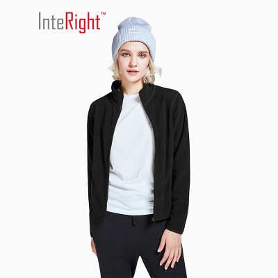 

INTERIGHT Womens Fleece Stand Collar Zip Cardigan Casual Jacket Black