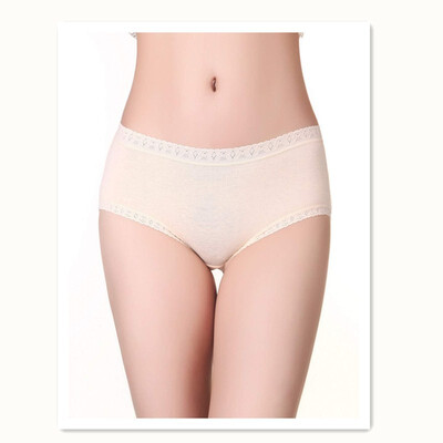 

Womens Cotton Sexy Lace Mid Waist Solid Color Briefs 4 pieces K7010