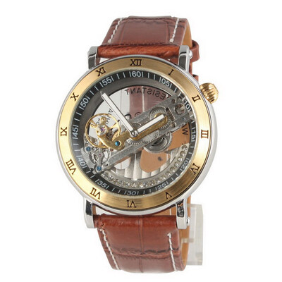 

Roman Numerals Golden Case Automatic Skeleton Watch with Bridge Mechanical Movement