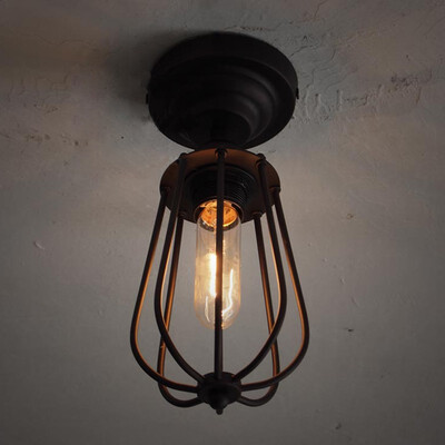 

BAYCHEER HL371251 Industrial Retro Vintage style Hallway Cage Ceiling Light Flush Mount Ceiling Lamp Light use E2627 Bulb 1 Light