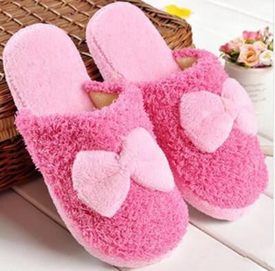 

Plush bowknot soft soles cotton slippers