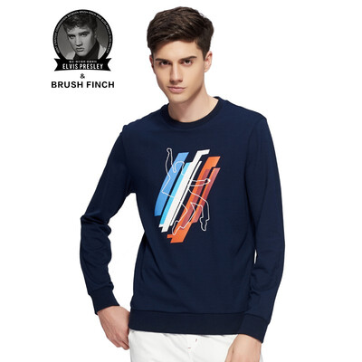 

Brush Finch Mens Pullover Crew Neck Fashion Wild with Long-Sleeved T-Shirt