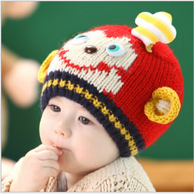 

Buebos Ninos Autumn & Winter Children Knitted Beanie Hat Korean 3D Monkey Chief Hat