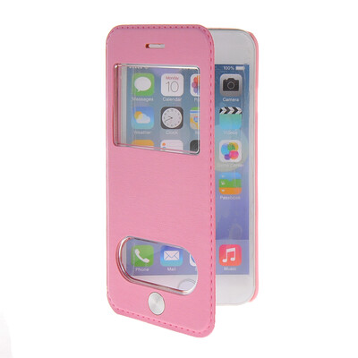

MOONCASE View Window Leather Side Flip Pouch Stand Shell Back ЧЕХОЛ ДЛЯ Apple iPhone 6 ( 4.7 inch ) Pink