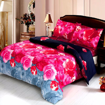 

4pcs 3D Bedding Set Flowers Pattern Duvet Cover Bed Sheet 2 Pillowcases P8ZJ