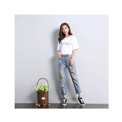 

Hole jeans womens cropped trousers BF Korean version of the tide loose straight thin section spring&summer autumn wild women