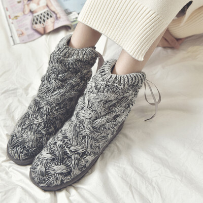 

New Fashion Winter Ladies Knitted Wool Snow Boots High Cotton Shoes