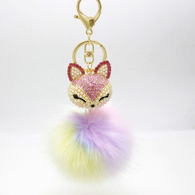 

KDPP56 Crystal Fox Charms Fairy Lowrie Phone Straps Peals Keychain Colorful Hair Ball Key Chain Alloy Metal Pendant Plush Poms