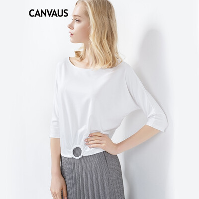 

CANVAUS 2018 Spring New Womens Clothing Tee Shirt Tops Solid Slim Casual Loose Plus Size Simple O-neck Half Sleeve Short T-shirt