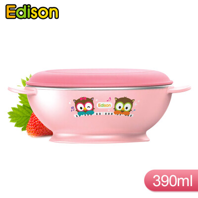 

Korea Edison baby food supplement soup bowl childrens stainless steel cutlery infant household non-slip bowl with lid pink 390ML