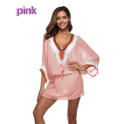 

Women Summer Dress V-Neck Short Sleeve Casual Mini Dress Beach Vinatge Dress Sundress lace