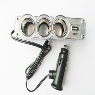 

3 Socket 1 USB Splitter Car Charger Adapter for iPodiPhonePDA Cellphone