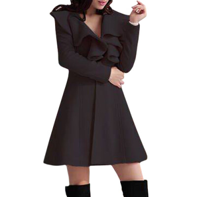 

CT&HF Women Temperament Elegant Thicken Sweet Coat Winter Pure Color Woollen Coat Contracted Lapel Silm Coat