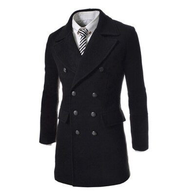 

Zogaa New Men's Wool Coat Autumn And Winter Double-breasted Long Leather Collar Splice