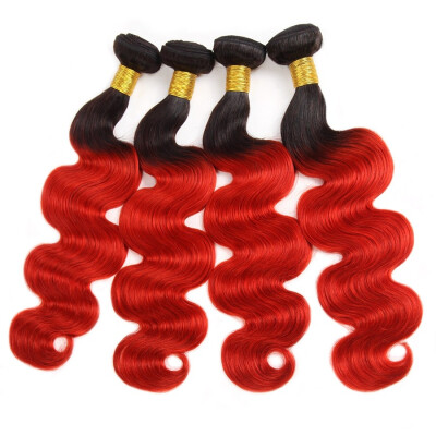 

Brazilian Hair Ombre Body Wave 4 Bundles Two Tone Human Hair Weave Extensions T1BRed