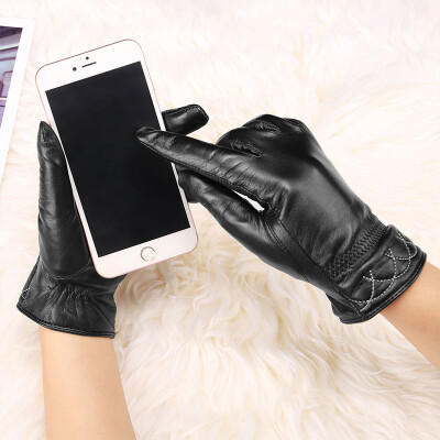 

Italian kangaroo LALPINA leather gloves female winter warm head layer sheepskin touch screen riding driving plus velvet ladies gloves 683141029 black one yard