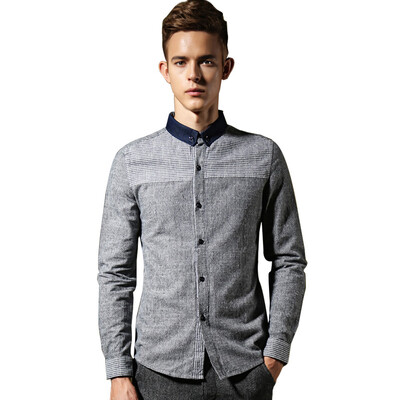 

MSEK) CS3312 men's long-sleeved shirt Korean fashion lapel shirt dark green