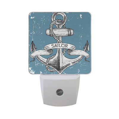 

ALAZA LED Night Light With Smart Dusk To Dawn SensorSea Ropes And Anchors Blue Background Plug In Night Light