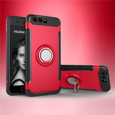 

Fecoprior Back Cover For Huawei P10 Plus Case Car Holder Stand Hard PC Silicon Ring Suction Bracket Celulars