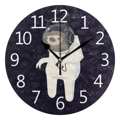 

Wall Clock Sloth Wear White And Gray Astronaut Round Wall Clock Arabic Numerals Design