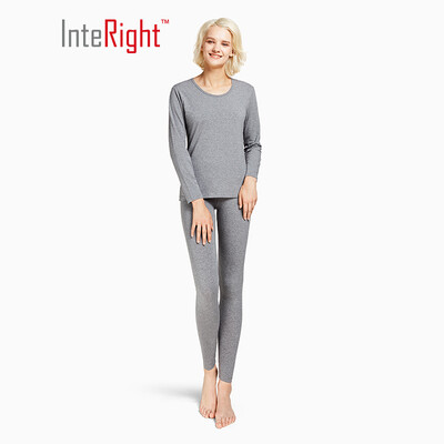 

INTERIGHT Qiuyi Qiuku Womens round neck stretch thermal underwear set black