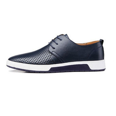

New 2018 Men Casual Shoes Leather Summer Breathable Holes Luxury Brand Flat Shoes for Men Drop Shipping