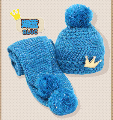 

Buebos Ninos Twinset 2015 New Winter Warm Baby Kid Hat Scarves Crown Patten Toddler Beanie Cap Soft Crochet Knit Wool Cap