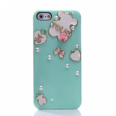 

New Fashion Beautiful Rhinestone Series Hard Case Cover For Apple iPhone 5 5S 4 4S BEAR GREEN