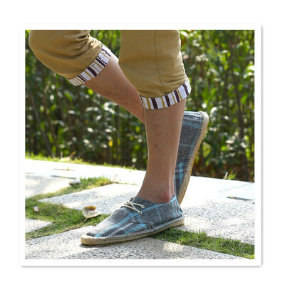 

2018 straw canvas shoes mens personality linen bottom fisherman shoes mens casual tie hemp rope woven bottom plaid shoes