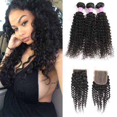 

Peruvian Virgin Human Hair Kinky Curly Bundles With Toop Lace 44 Closure Wholesale Unprocessed Virgin Bundles with Closure