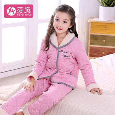 

Fenton quilted thickening girls pajamas 2018 autumn&winter new print lapel long sleeves comfortable home service F98940013 light pink female 110