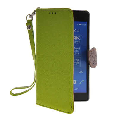 

MOONCASE Litch Skin Leather Side Flip Wallet Card Slot Pouch Stand Shell Back ЧЕХОЛ ДЛЯ Sony Xperia Z3 Green