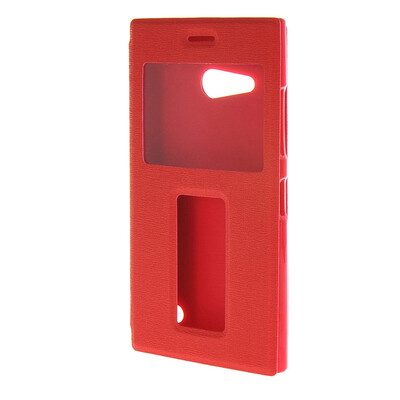 

MOONCASE Side Flip Hard board Slim Leather Bracket Window Case Cover for Microsoft Lumia 730 Red