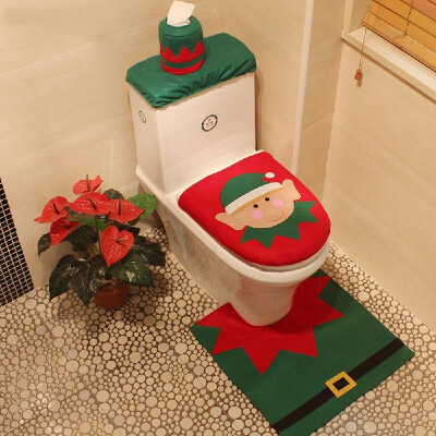 

3pcsset Christmas Bathroom Decorations Toilet Seat Cover U-shaped Rug Tank Lid & Tissue Box Cover Set Christmas Ornaments--El