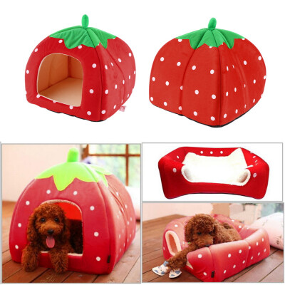 

Soft Strawberry Pet Igloo Dog Cat House Kennel Doggy Fashion Cushion Basket