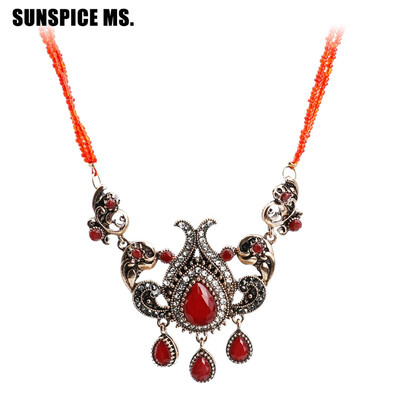 

Bohemia Long Bead Pendant Necklace For Women Antique Gold Color Resin Sweater Chain Turkish Vintage Flower Jewelry Gift 2018 New