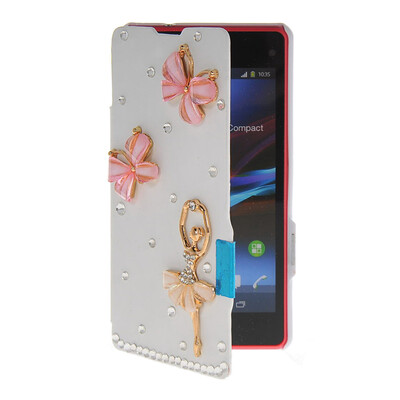

MOONCASE Rhinestone Crystal Ultre Slim Leather Side Flip Wallet Shell Back ЧЕХОЛ ДЛЯ Sony Xperia Z1 Compact (Mini) White