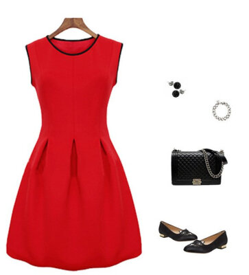 

New Fashon Red Skater Style Sleeveless Dress SML