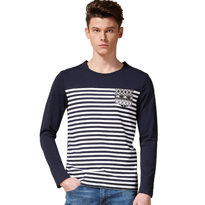 

MSEK) TX3045 round necklace long-sleeved t-shirt Korean Slim fashion underwear men's long t black