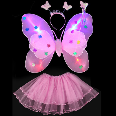 

Halloween Costume Halloween Childrens Costumes Dress Up Angel Princess Light Butterfly Wings Magic Wand 4 Piece Set Pink