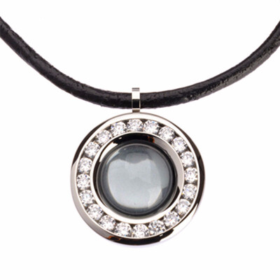 

Round Circle Crystal 12 Constellation Colorful Stone Pendant Genuine Leather Necklace Chain 17