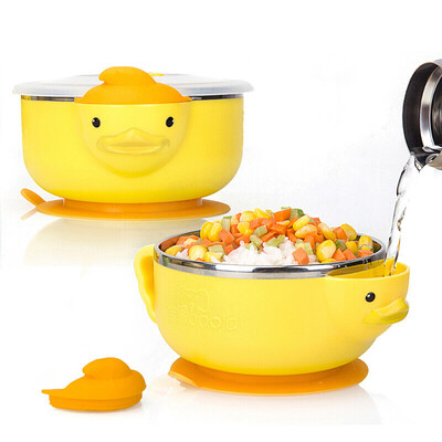 

Bao La childrens tableware baby food supplement water injection bowl baby sucker bowl stainless steel tableware lunch box shatter-resistant anti-hot newborn supplies set yellow 3135