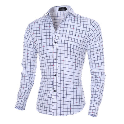 

Zogaa New Men's Shirt Classic Grid Casual Slim Long Sleeve