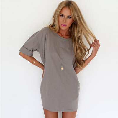 

Naixini Woman' Round Neck Sleeve Loose Chiffon Dress