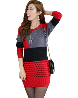 

women fashion thick knitwear jumper sweater mini dress slim pullover long sleeve