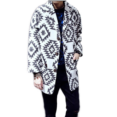 

Zogaa Winter New Mens Wool Coat Printing Casual Single-breasted