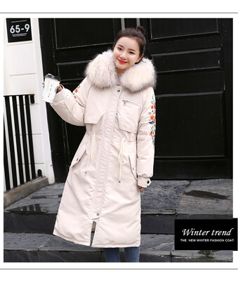 

Europe station embroidery colorful oversize wool collar down jacket womens long new winter fashion casual jacket