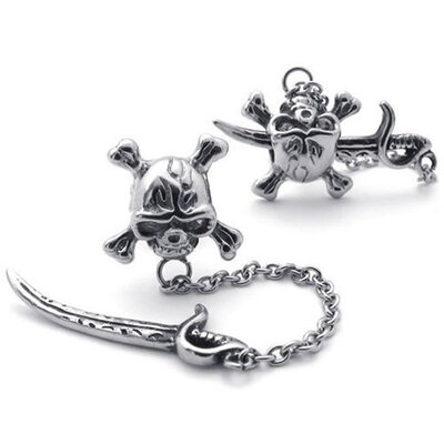 

Hpolw Mens Vintage Stainless Steel Pirate Skull Stud Earrings Set 2pcs Color Silver