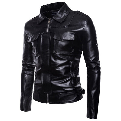 

AOWOFS Europe code 2018 foreign trade mens motorcycle multi-zipper printed leather punk Harley leather jacket B037
