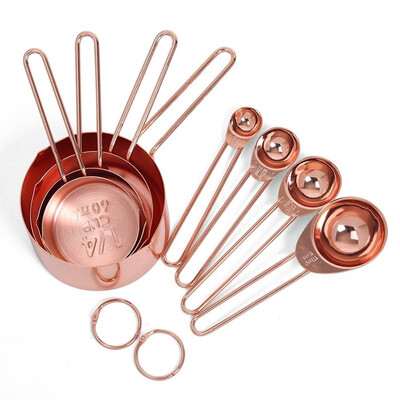 

UpperX Rose gold Stainless Steel Measuring Cups&Spoons set of 8 Engraved MeasurementsPouring Spouts & Mirror Polished